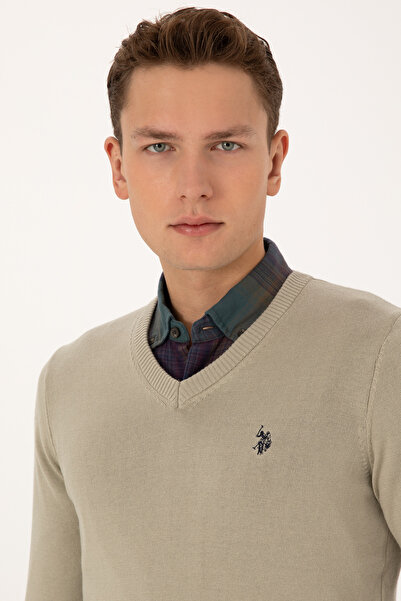 U.S. Polo Assn. Men's Khaki Melange Basic Sweater 50313662-Vr193