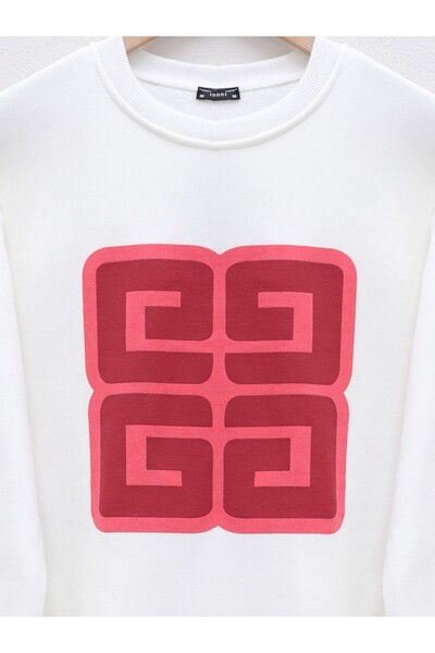HİJABAYA Letter Printed Crew Neck Raised Sweat