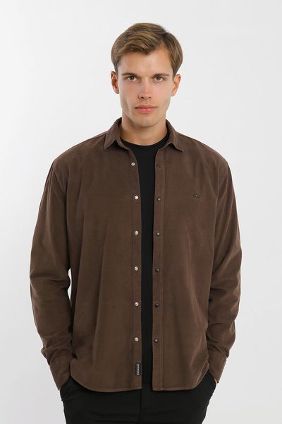 Smc by Semco Yaka Düğmeli Uzun Kol Çıtçıtlı Kadife Erkek Gömlek