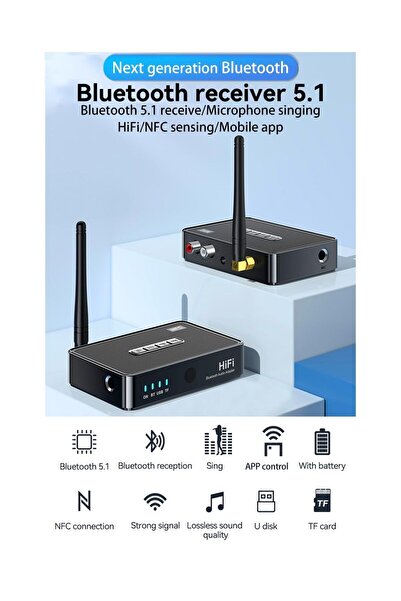 AdyMel Bluetooth Audio Adapter with SD/USB Support, Battery, NFC, Remote, RCA, 3.5 mm AUX, Black