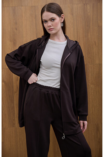 Birgül Bektaş Brown Cozy Hooded Detailed Cardigan