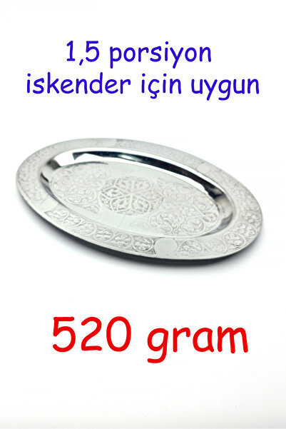 Binbir Trend Oval Chrome Steel Alexander and Serving Plate – Authentic Engraved, 35 cm