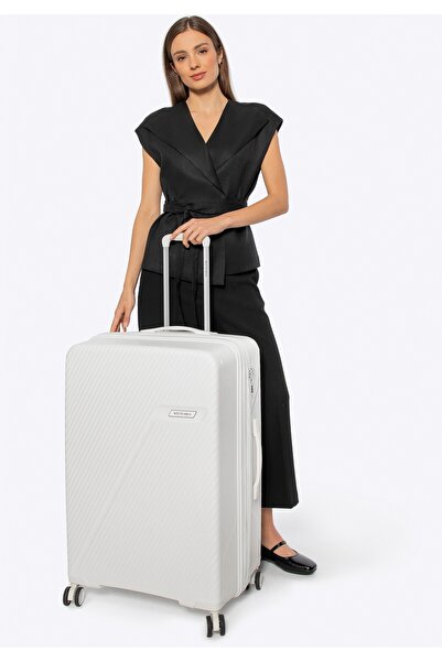 Wittchen Men's Large Suitcase Made of Polypropylene with Diagonal Stripes