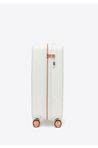 Wittchen Men's Small Suitcase Made of Polypropylene with Diagonal Stripes in Cream and Gold