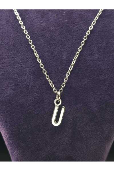 sarıyer silver U Letter Steel Necklace Name Letter Style Minimal Design U Let...