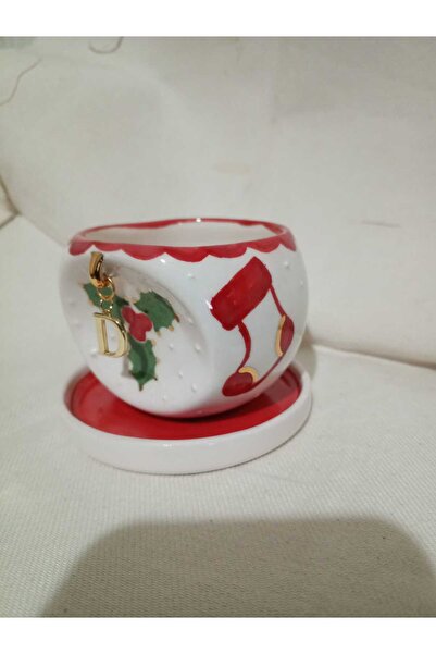 Ceresshop New Year's Gift – Handmade Mug with Letter Charm (Specify the Letter in the Message after Ordering)