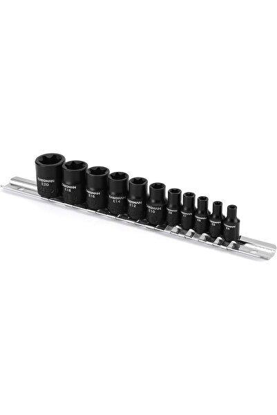 CASOMAN 11PCS Female E-TORX (Star) Socket Set with Rail, E4-E20