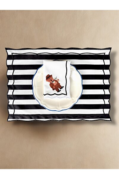 LİONYA DESİGN 4 Parça 2 Kişilik Teddy Bear Nakışlı Sofra Seti (2 Amerikan Servisi + 2 Peçete)