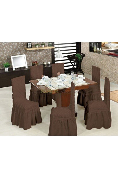 Inovius Set 6 huse scaune cu volane din bumbac elasticizat