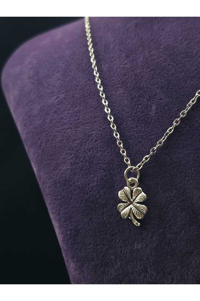 sarıyer silver Four-Leaf Clover Model Symbol of Luck and Prosperity Steel Pendant and Steel Chain Clover Necklace