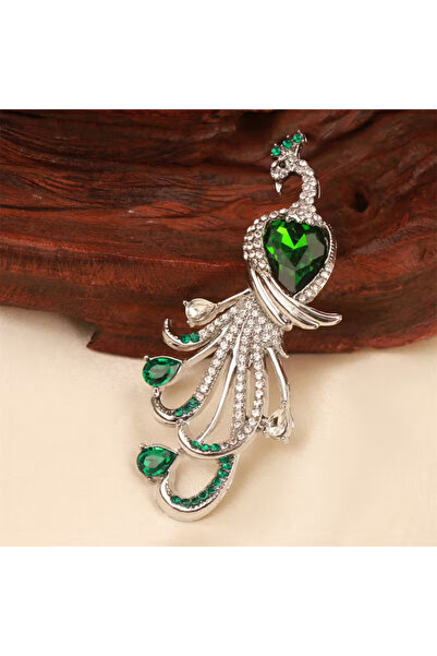 begüm jewelery TAVUS KUŞU MODEL YEŞİL DAMLA TAŞLARLA SÜSLENMİŞ KIVRIMLI TASAR...