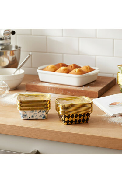 EVİST 20 ADET DİKDÖRTGEN & KALIN (GOLD & FOLYOLU) MUFFİN KAĞIT KEK KAPSÜLÜ - 6.3X11CM & DERİNLİK: 4CM