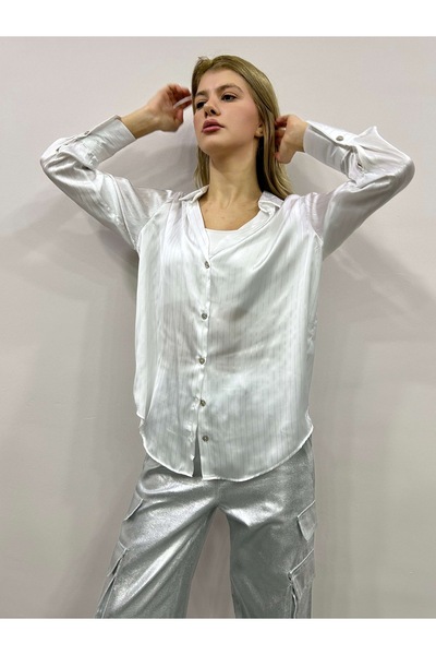 Leina Satin Look Striped Shirt