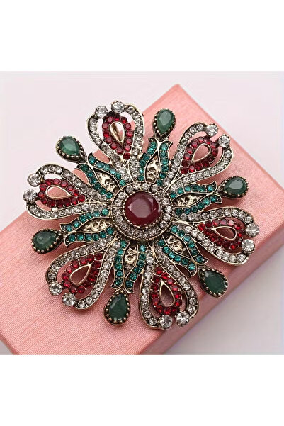 begüm jewelery BORDO-YEŞİL TAŞLARLA İŞLENMİŞ LALE MODEL TASARIMLI BROŞ
