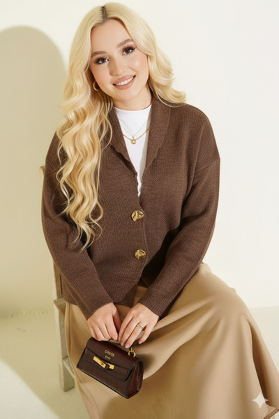 MissPul Gold Buttoned Short Knitwear Cardigan