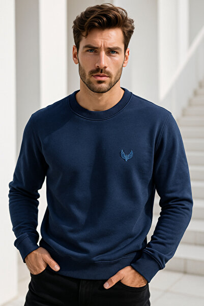 Rich Men's 100% Cotton Crew Neck Basic Long Sleeve Sweatshirt