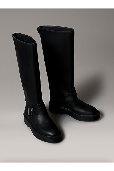 Calvin Klein Leather Stacked Heel Knee Boots