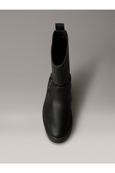 Calvin Klein Leather Stacked Heel Biker Boots