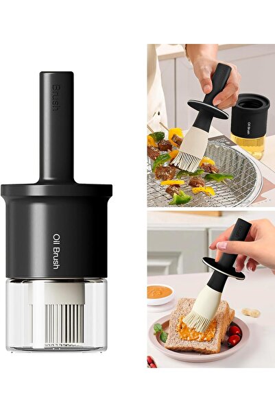 Generic 300ml/10oz Glass Oil Dispenser with Silicone Heat-Resistant Basting Brush - Black