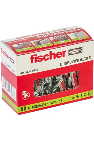 Fischer Plug And Screw, 6x30 with Screw, Red/Gray, 555106