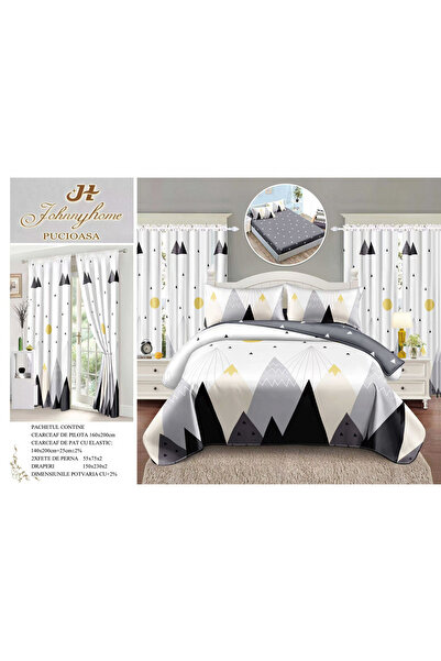 FIONNA.RO Fine Cotton Linen and Curtain Set 1 Person with Elastic - White and...