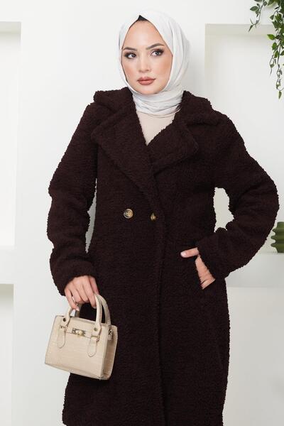 hafsamina Fleto Pocketed Plush Coat Brown Hm2506