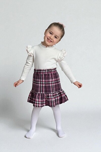 morbella Girls' Sweater and Tweed Plaid Skirt Set Stylish Casual Combination