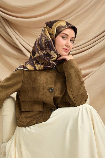 Silk Home Bitter Coffee Flower Pattern Tivil Woven Pure Silk Scarf-Kvs0892