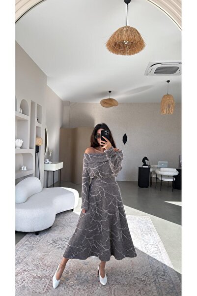 Buket Teke Mink Self-Patterned Knitwear Fabric Skirt Madonna Blouse Set