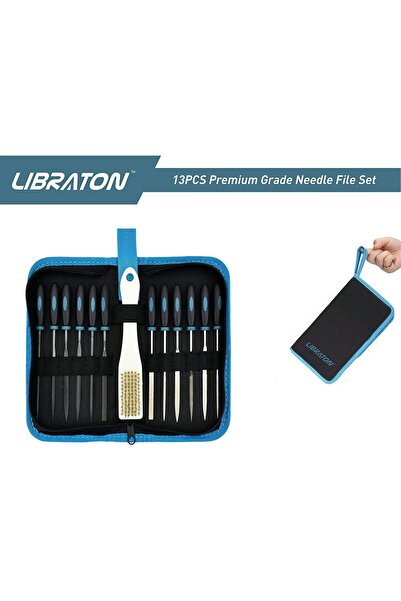 Generic مجموعة ملفات صغيرة من ليبراتون، مبردات إبرة ماسية، 13 قطعة مع فرشاة وحقيبة حمل
