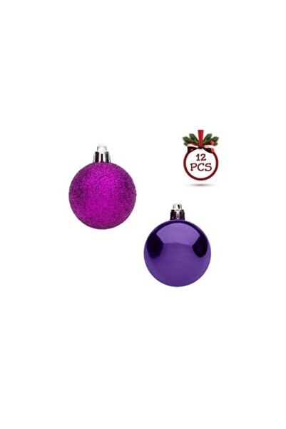 OEM Set of 12 Shiny Purple Christmas Baubles with Glitter Ø5 cm