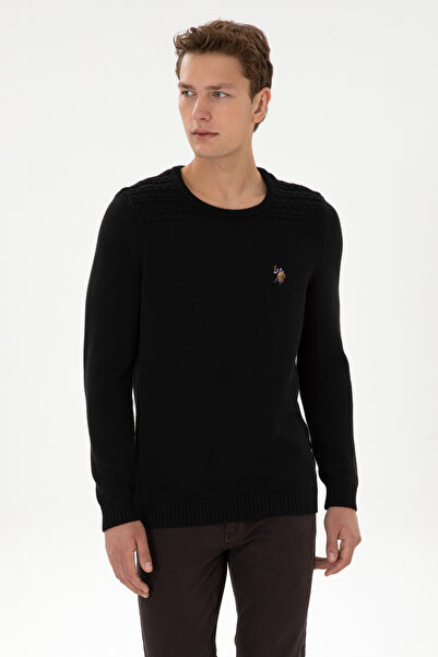 U.S. Polo Assn. Men's Slim Fit Crew Neck Black Sweater 50314975-Vr046