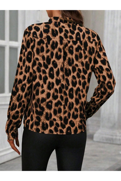 GENCULUS Women's Long Sleeve V-Neck Leopard Print Modal Blouse