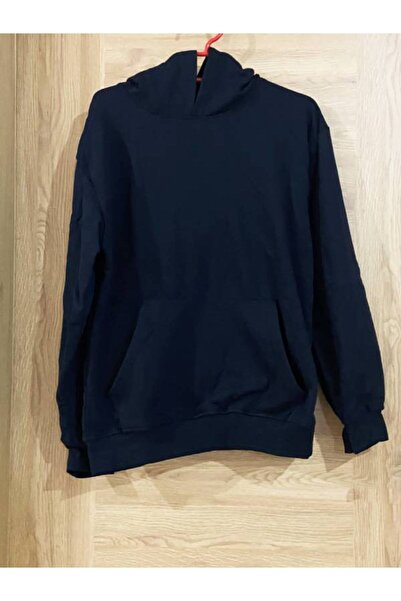 EDWOL Unisex Long Sleeve Hooded Sweatshirt with Pocket in Navy Blue, Dtf Printed Printed on the Border