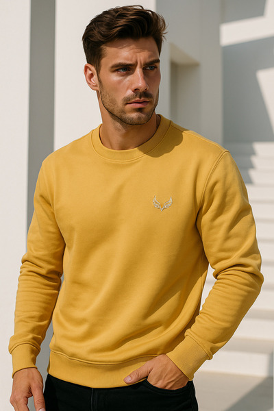 Rich Men's 100% Cotton Crew Neck Basic Long Sleeve Sweatshirt