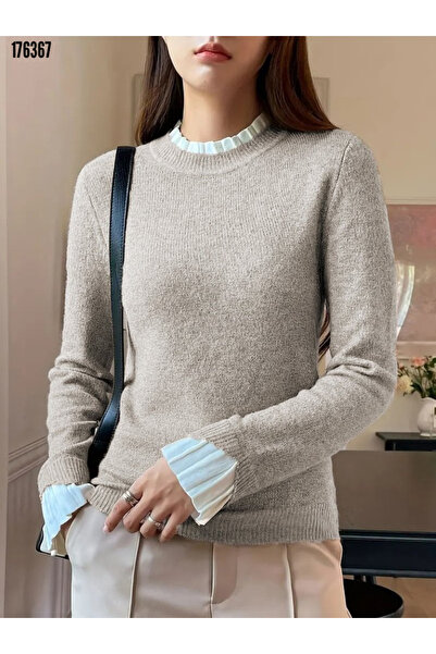 moda wanilia Women's Ruffled Collar Long Sleeve Knitwear Blouse / Sweater |   Stylish Casual Basic Knit Sweater