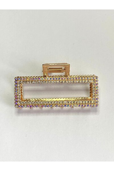 cityvision 7 cm Colorful Stone Rectangular Gold Hair Clip – Sparkling and Modern Metal Barrette