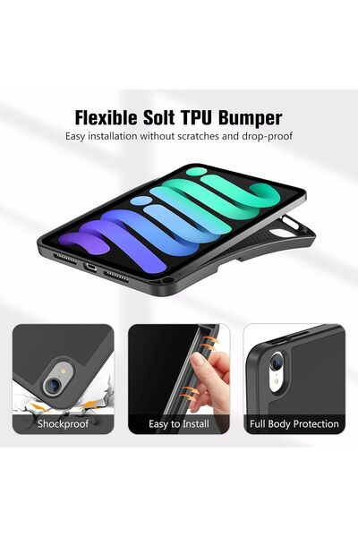 HYX Case iPad Mini 8.3" Case (A17 Pro 2024 / Mini 6 2021) with Pencil Holder, Trifold Stand - Black