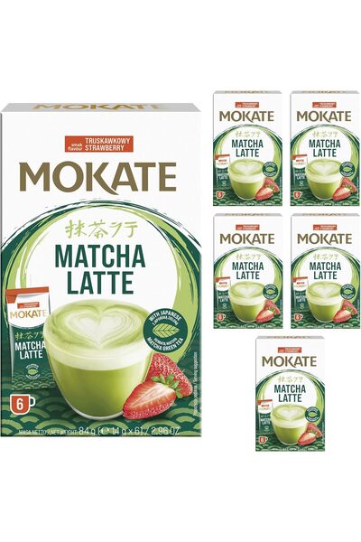 mokate لاتيه ماتشا بنكهة الفراولة، 6 أكياس، 84 غرام