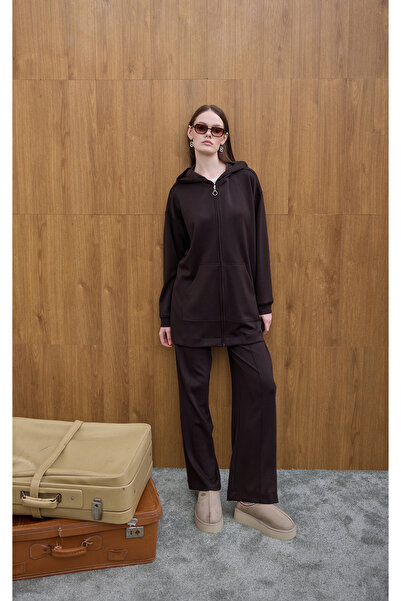 Birgül Bektaş Brown Cozy Hooded Detailed Cardigan