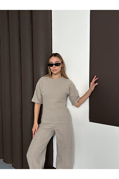 LE CARAMBOLE Women's Mink Waist-Fitted Short-Sleeved Blouse Pants Two-Piece Set