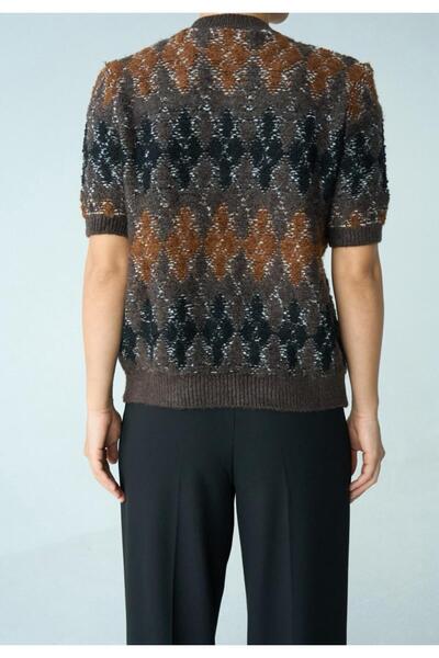 Serpirella Butik Retro Baklava Pattern Short Sleeve Cardigan