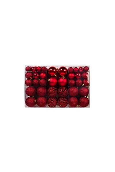 OEM Set of 100 Red Christmas Baubles, Mix of Matte, Shiny & Glitter (3/4/6 cm)