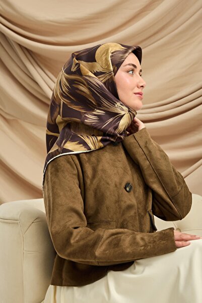 Silk Home Bitter Coffee Flower Pattern Tivil Woven Pure Silk Scarf-Kvs0892