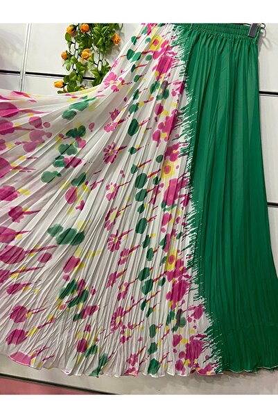 edu collection Symmetrical Patterned Bohe Chimney Chiffon Skirt with Lining