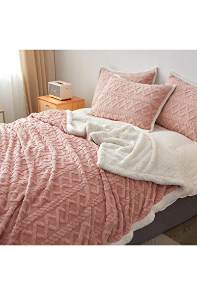 OEM Cocolino Blanket with Fur, Reversible Knitted Pattern Soft, Fluffy, Warm, 200x230cm