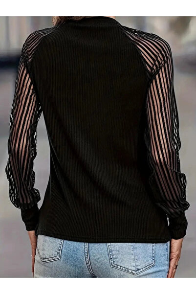 GENCULUS    Women's Long Sleeve Tulle Detailed Crew Neck Camisole Blouse