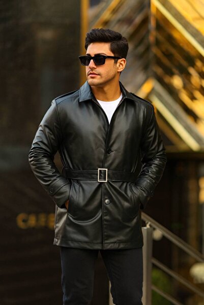 BASEL.CO Men's Slim Fit 80 cm Long Leather Jacket - Full Thai Feather Lining