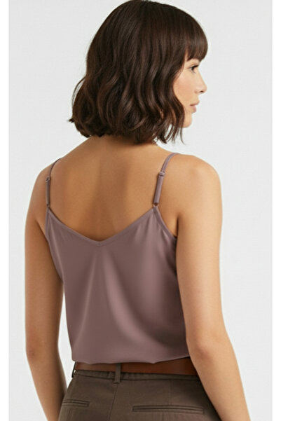 peralist Women's Purple Lace Detailed Sandy Blouse with Adjustable Ring Straps