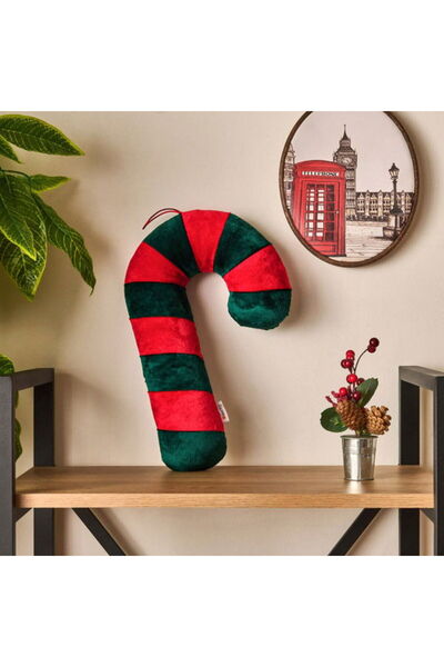 Evidea Soft Baston Şeker Figürlü Yastık - Yeşil / Kırmızı - 27x40 cm